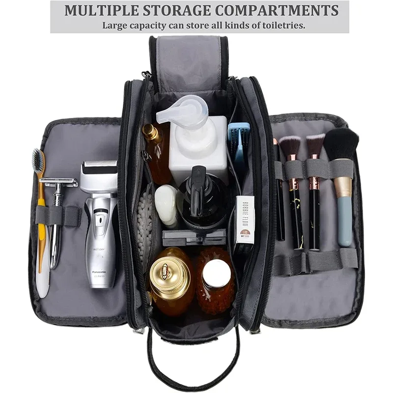 nouveau sac de toilette de voyage pour hommes, grande capacité, tissu oxford, organisateur de maquillage cosmétique, kits dopp de rasage avec double compartiments