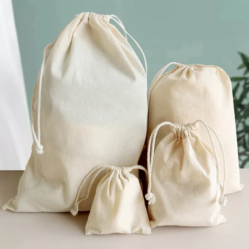 4 sacs en coton, pochettes cadeaux à cordon, sacs d'emballage pour cadeaux, sacs en lin pour bijoux, sacs de noël et de mariage, sacs en toile de jute, diy