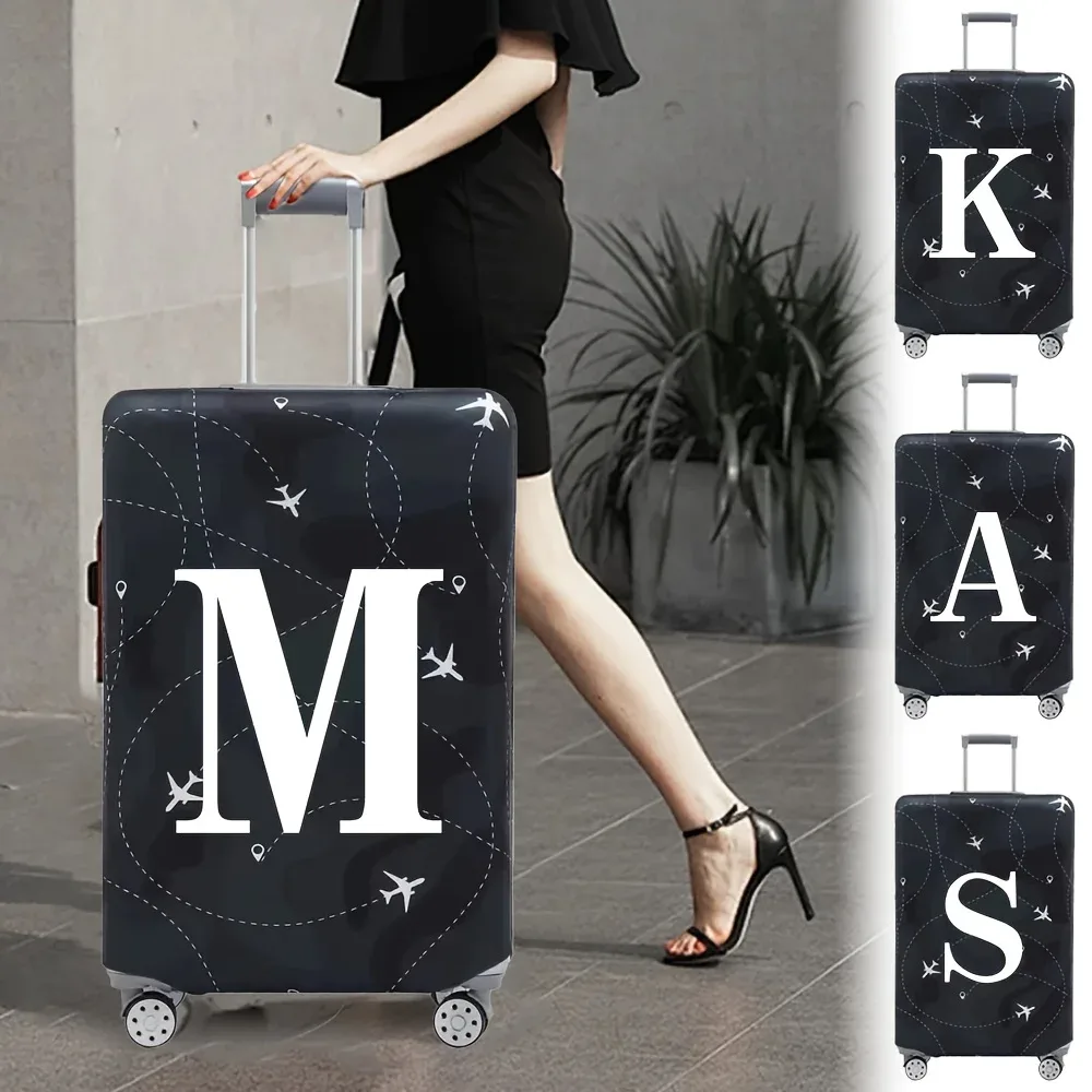 housse valise polyester motif trajectoires avions lettres noire blanc voyage protection valise taille variable