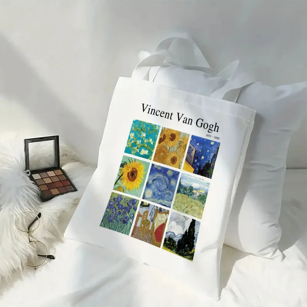 vincent van gogh sac fourre-tout capacitif, sac à bandoulière portable décontracté, sac de courses léger, grand sac en lin réutilisable