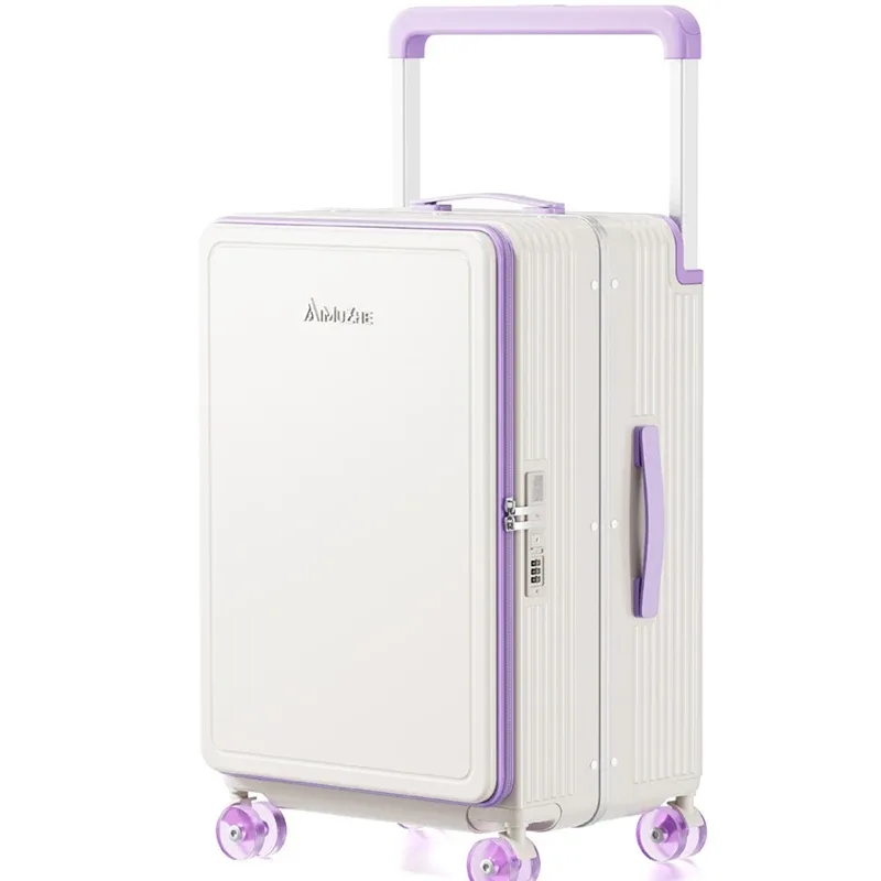 nouvelle valise de voyage 2026 avec cadre en aluminium et poignée large, extensible par fermeture éclair, tailles 20-28 pouces, pour grandes entrepôts (1:9)
