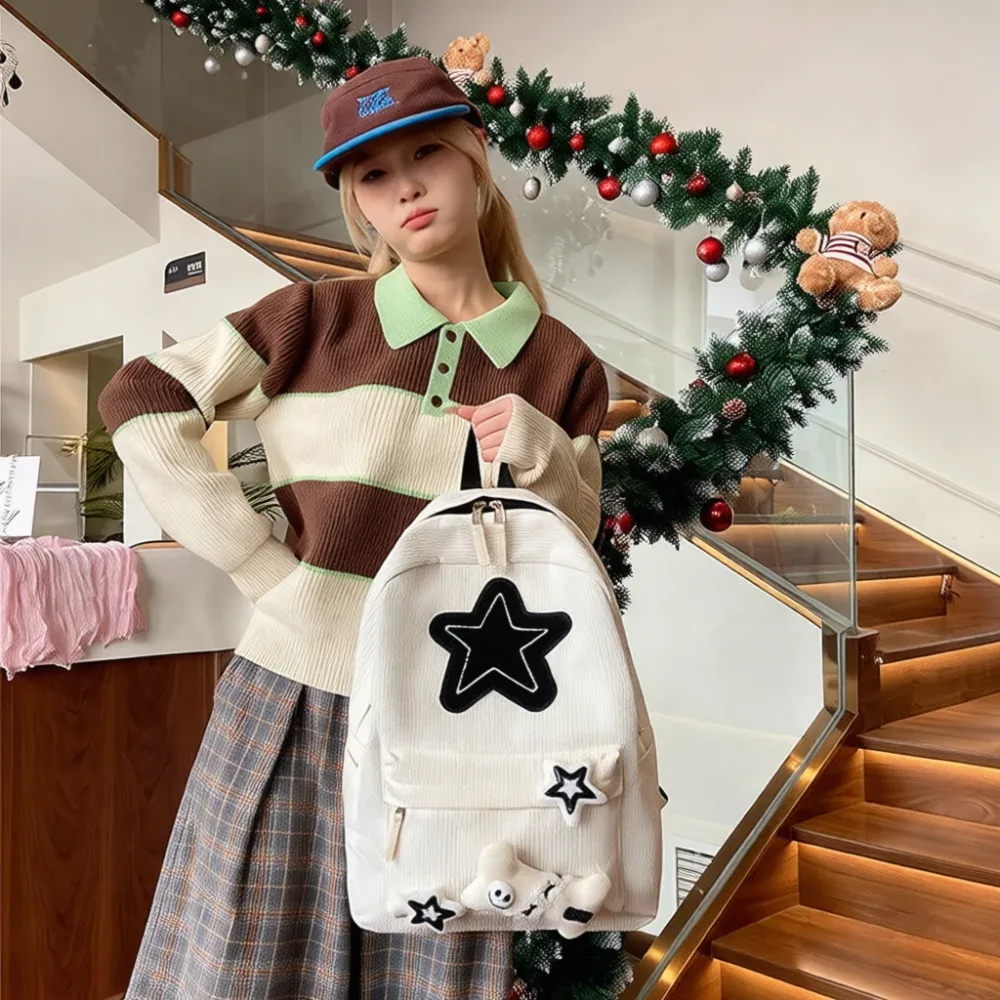 sac à dos scolaire pour adolescente, motif brodé d'étoiles, style japonais, sac de voyage de grande capacité, sac urbain durable