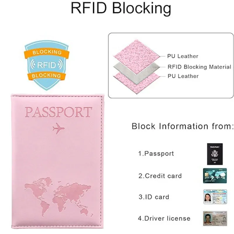 étui de voyage pour passeport en cuir pu avec carte du monde, pour hommes et femmes, organiseur - porte-cartes de protection, housses pour documents d'identité