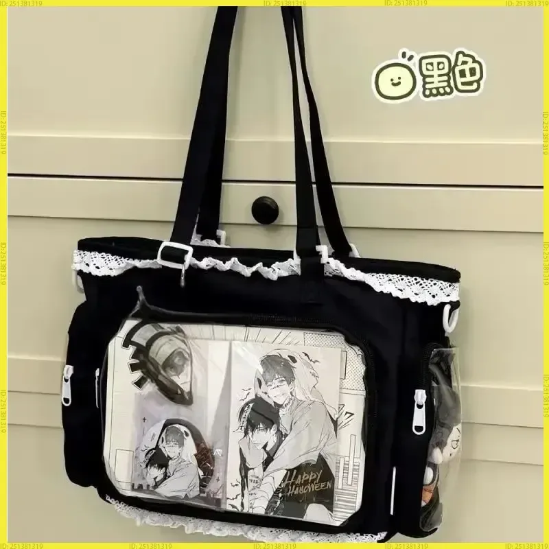 sac à bandoulière itabag anime 2d japonais, motif fille de ballet, grande capacité, avec poche transparente et garniture en dentelle, cadeau pour amis