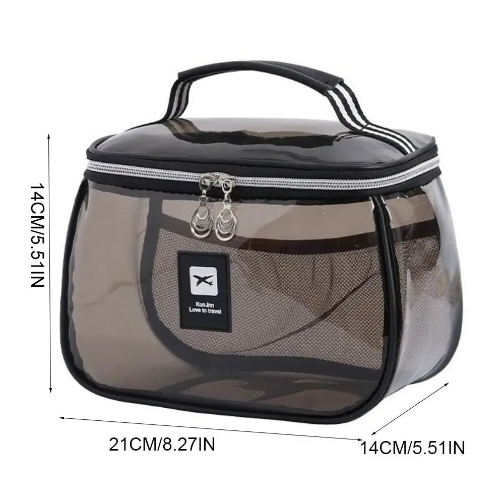 sac à cosmétiques transparent en pvc, trousse de maquillage transparente à main, grande capacité, fermeture éclair, organisateur de rangement de toilette pour femmes
