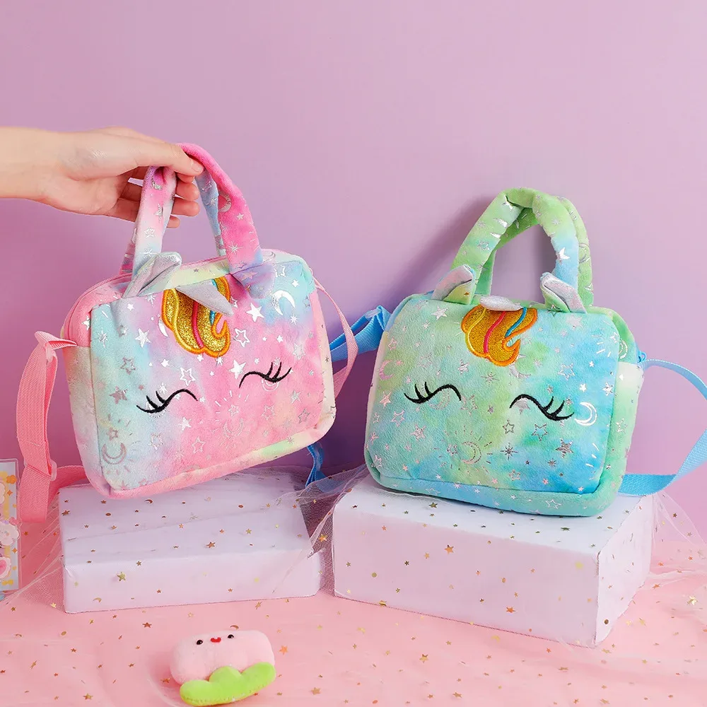 sac à bandoulière licorne en peluche pour bébé, sac de rangement à bandoulière mignon, sac à bandoulière coloré pour girly