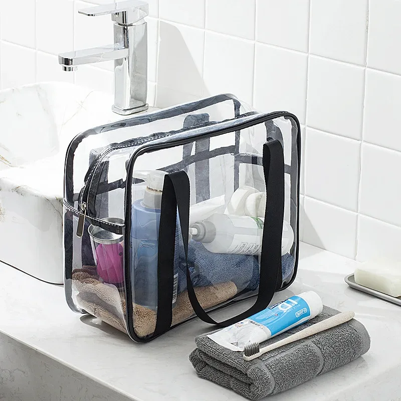 sac de voyage étanche transparent en pvc pour femme, grande capacité, sac de rangement portable pour maquillage, sac de toilette, sac à main unisexe