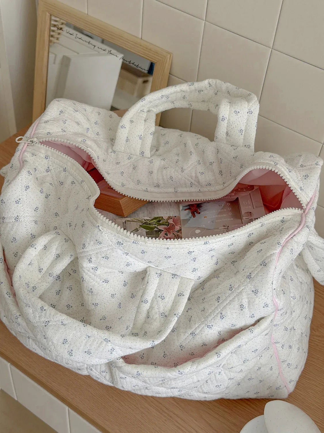 sac de voyage matelassé floral grande capacité yt, s'adapte aux valises à roulettes, idéal pour les courts séjours et les voyages d'affaires, pliable et léger