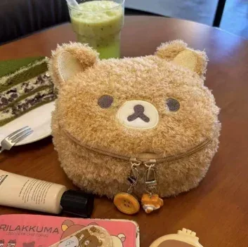 trousse de maquillage en peluche ours anime relaxant, sac cosmétique pour femmes, pochette de rangement bijoux, organisateur pour filles, sacs à main, cadeau, ventes flash