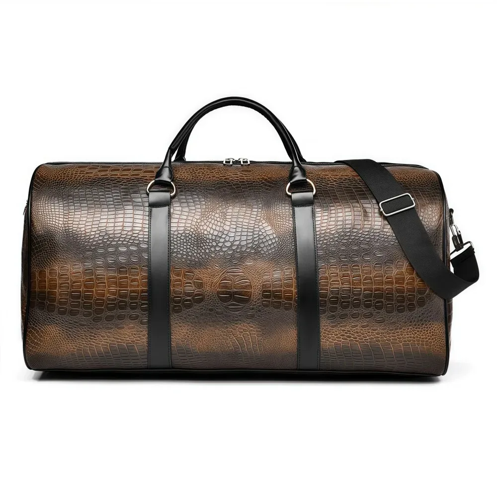 sac de voyage texturé crocodile grande capacité en cuir pu, bagage de vacances rétro durable, sac à main pour voyages d'affaires homme femme