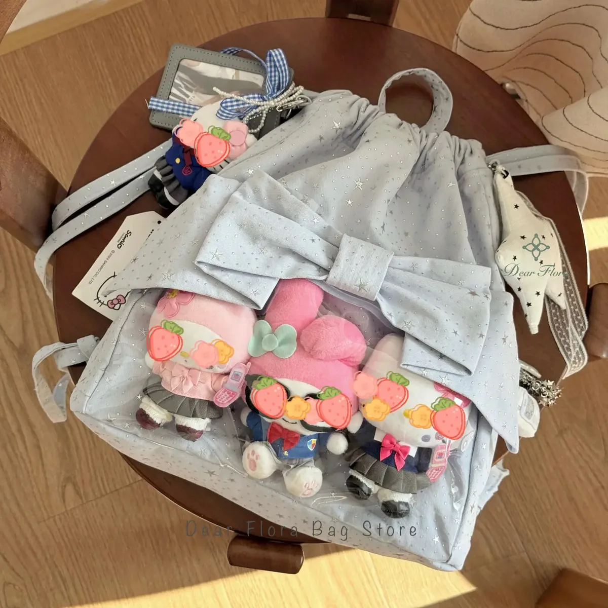 nouveau sac à dos ita y2k avec nœud de ballet et cordon de serrage, sac à dos transparent pour fille mignon, grande capacité, sac à bandoulière à pois étoilés pour présentation de poupées diy