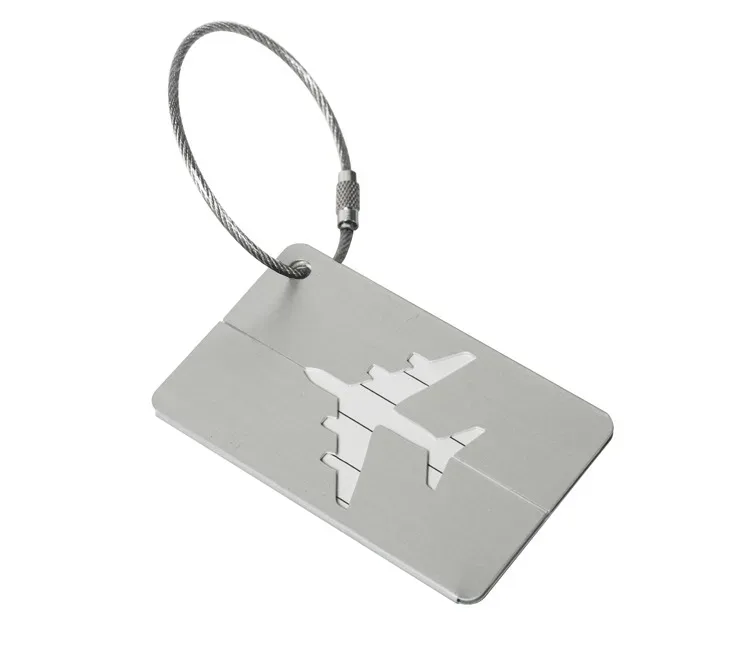 étiquette bagage métallique noire blanc avion voyage identification anti-perte accessoires pliable pièces unies motif solidité usage