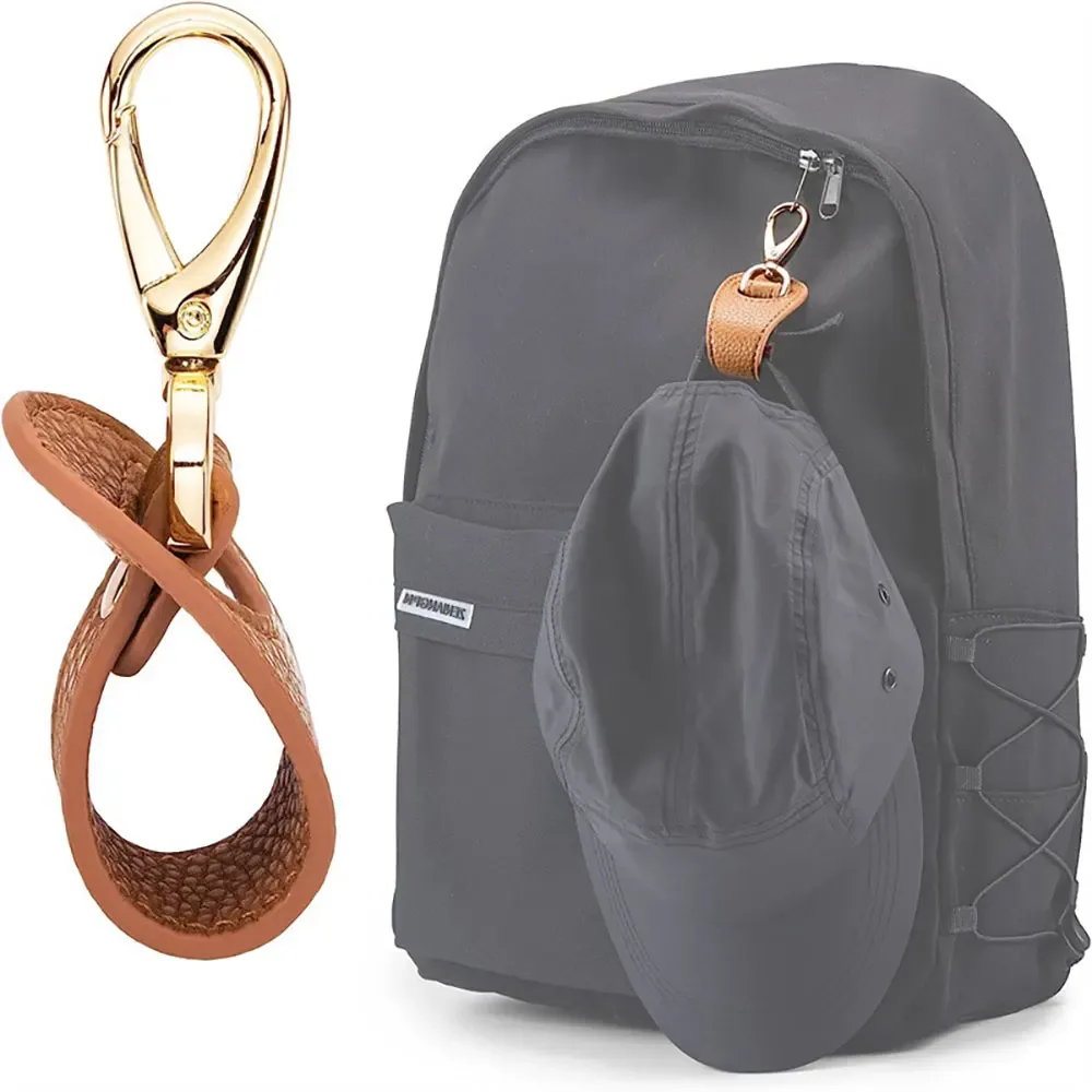 sangle sac fixation chapeau cuir marron accessoire voyage sac dos main randonnée clip boucle gris baseball