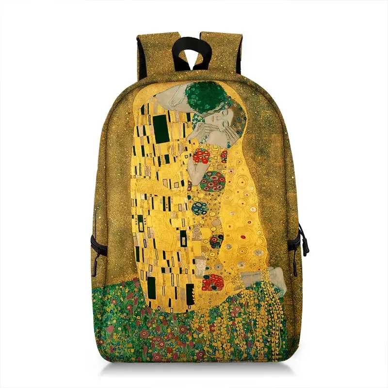 sac à dos peinture à l'huile de claude monet gustability klimt van gogh, cartable de nuit étoilée, baiser de tournesol, cartable de voyage pour femme