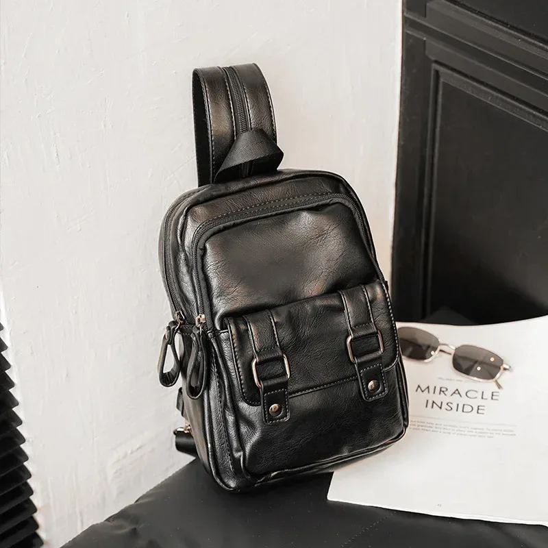 sac à dos multifonction léger pour hommes, sac de poitrine à la mode, petits sacs à bandoulière pour hommes, petits sacs à dos en cuir pu