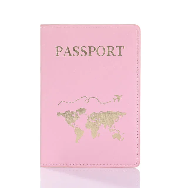 couverture de passeport en cuir pu pour hommes et femmes, étui de passeport de voyage avec carte du monde, organisateur-porte-carte de protection, couvertures de documents d'identité