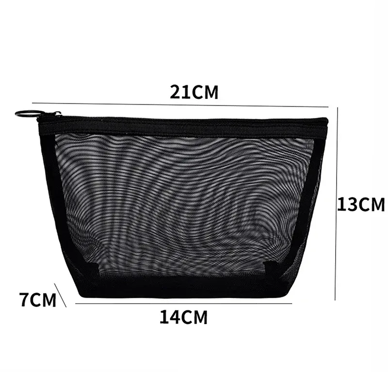 sacs cosmétiques transparents en maille noire - trousse de toilette de voyage portable, petite et grande, pochette de rangement pour maquillage et rouge à lèvres
