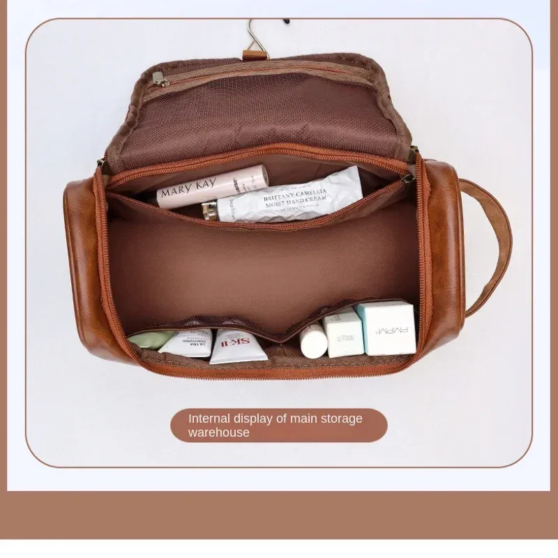 nouvelle trousse de maquillage suspendue 2026, grande capacité, en cuir pu, trousse de toilette double couche, trousse de cosmétiques pour hommes, organisateur d'essentiels de voyage