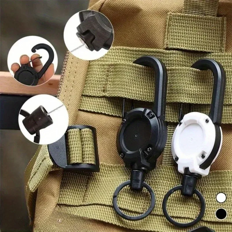 cadenas crochet métal noir porteclé rétractable tige anneau poignet ressort ceinture sac dos militaire usage voyage