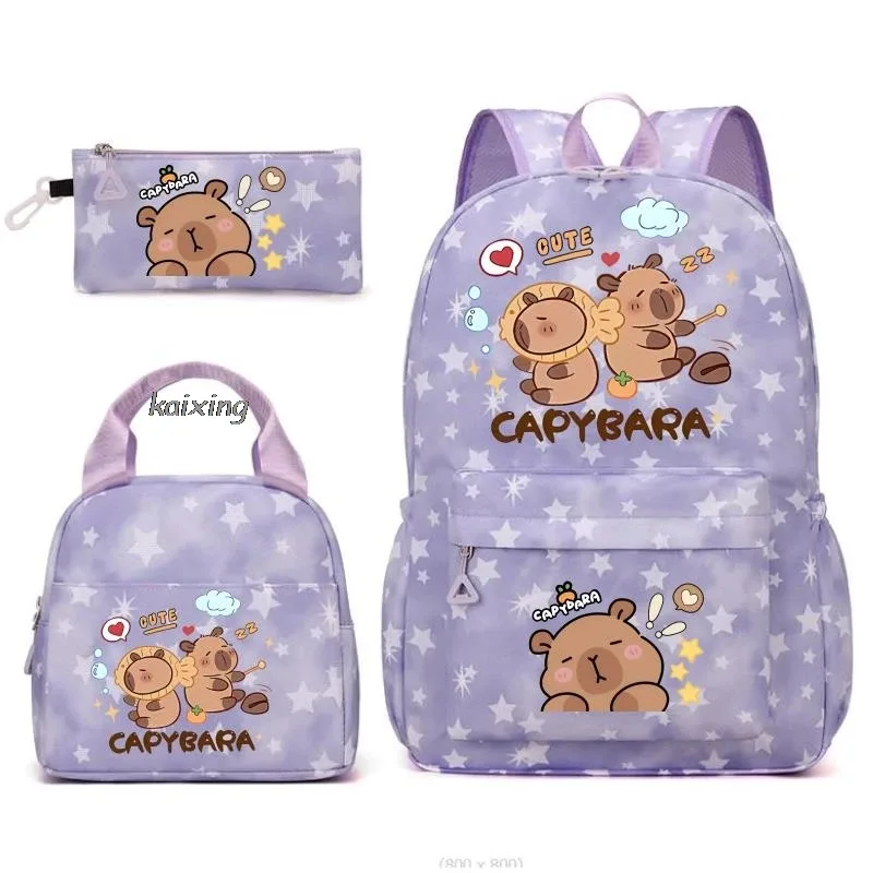 sac dos toile oxford université motifs capybara endormies fond bleu principal petit pochette enfant voyage