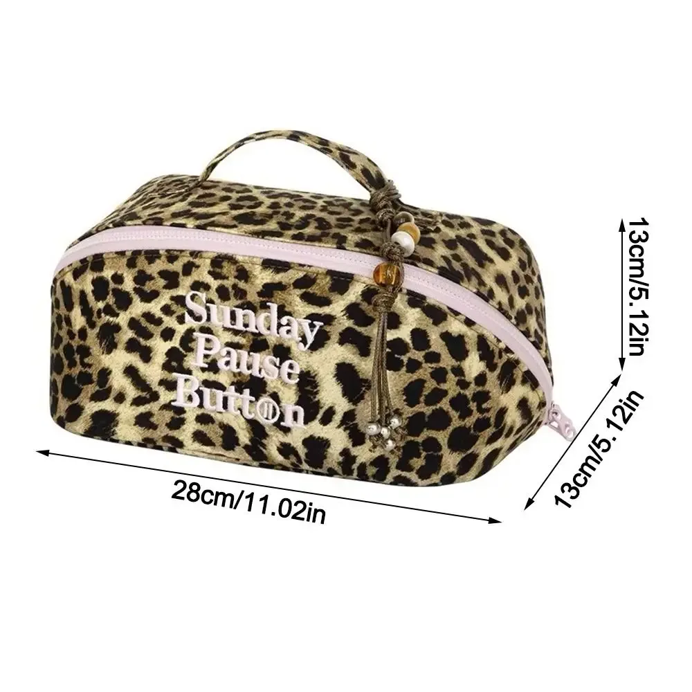 nouveau sac fourre-tout vintage à motif léopard, grande capacité, boîte de rangement portable, design à fermeture éclair, sac de rangement pour cosmétiques, organisation de trousse de toilette