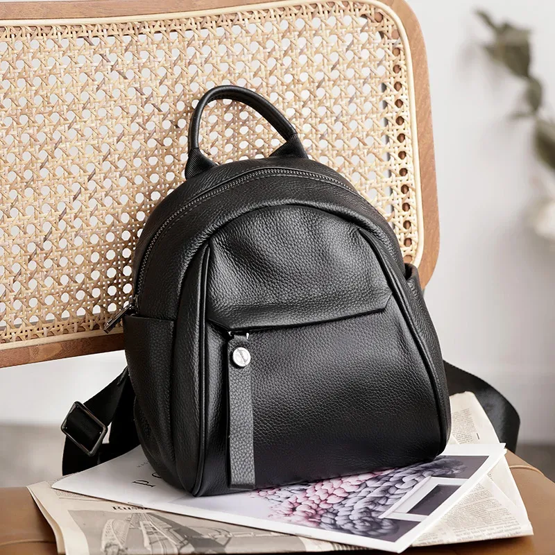 sac à dos portable en cuir véritable pour adolescente, sac à dos en peau de vache souple, sac à dos pour femme, bleu simple, 2 tailles, haute qualité, nouvelle mode