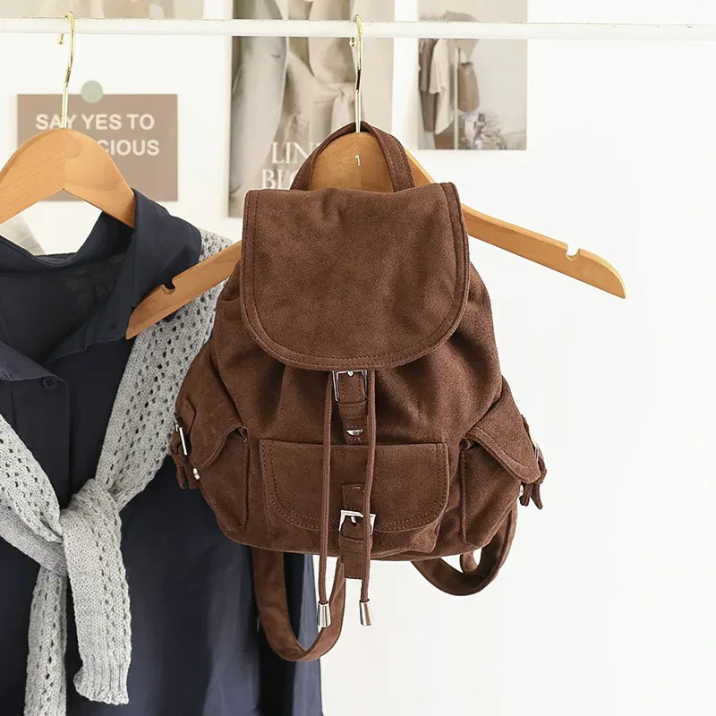 sac à dos en daim noir pour femme, sac à bandoulière décontracté pour trajets quotidiens, sac de voyage polyvalent pour femme, sac d'école, mochilas, bolsa