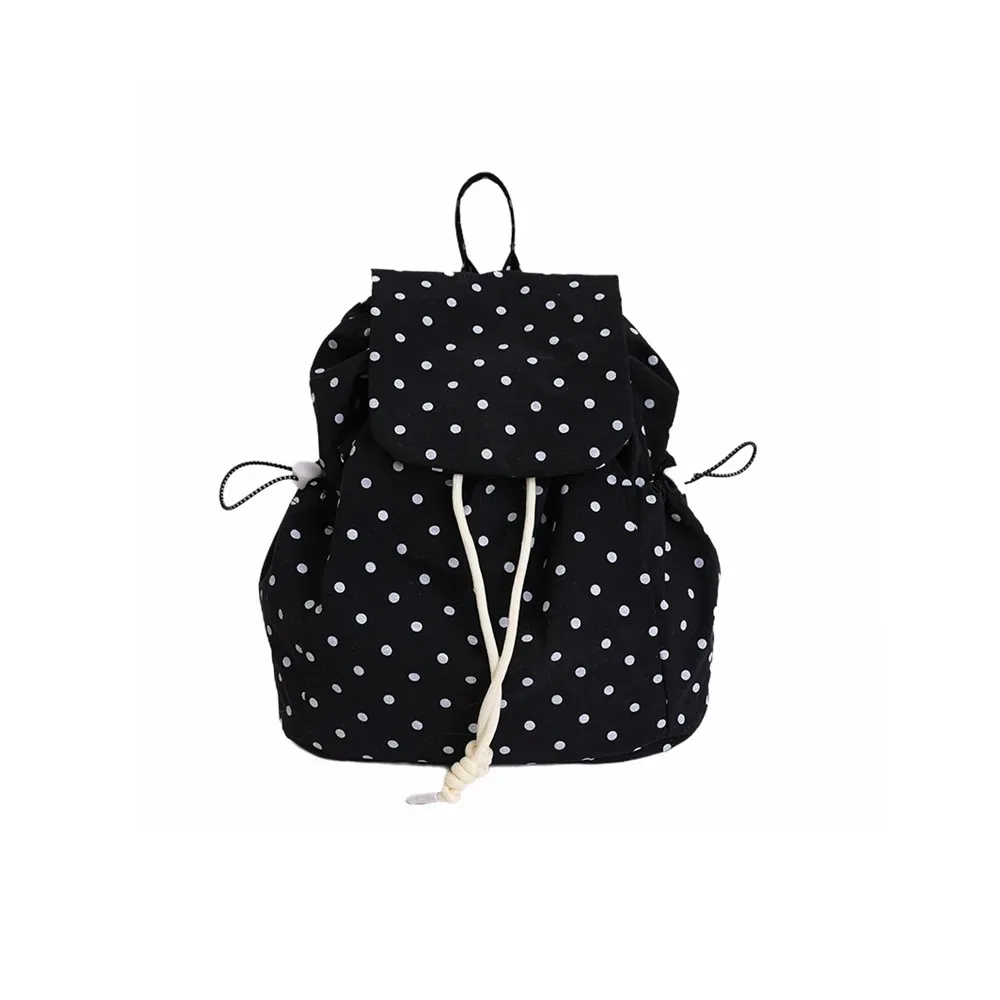 sac à dos à pois multi-poches avec cordon de serrage, style coréen polyvalent, sac à dos de jour en tissu grande capacité, idéal pour les affaires
