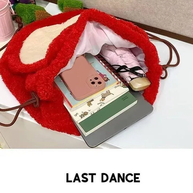 sac dos nylon pomme mignonne rouge blanc peluche grande capacité usage voyage école shopping cadeau enfant