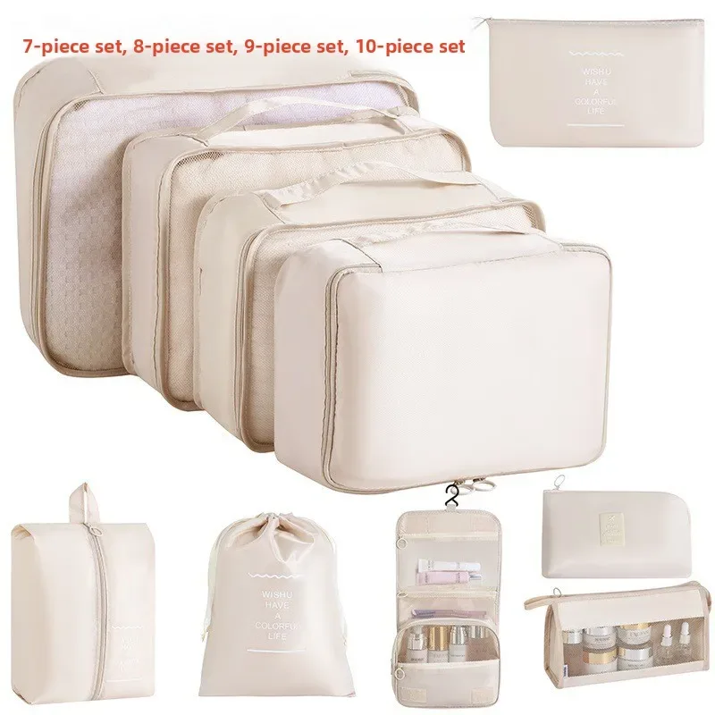 Organisateur Voyage Tissu Oxford Beige Clair Grille Transparente Grande Capacité Rangement Vêtements Accessoires Transports Usage Polyvalent Domicile Travail