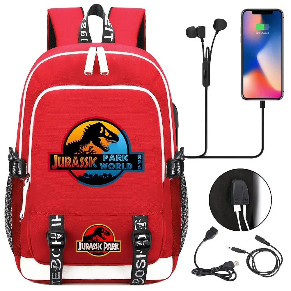 jurassic park world dinosaure adolescent usb charge sac à dos pour ordinateur portable femmes hommes filles garçons enfants école livre sac voyage sac à dos