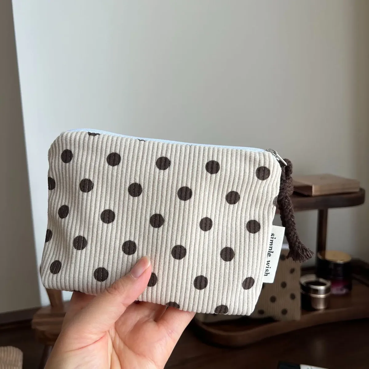 pochette de maquillage rayée rose pour femme, mini sac à cosmétiques mignon, sac de rangement portable pour clés, écouteurs, rouge à lèvres, porte-monnaie