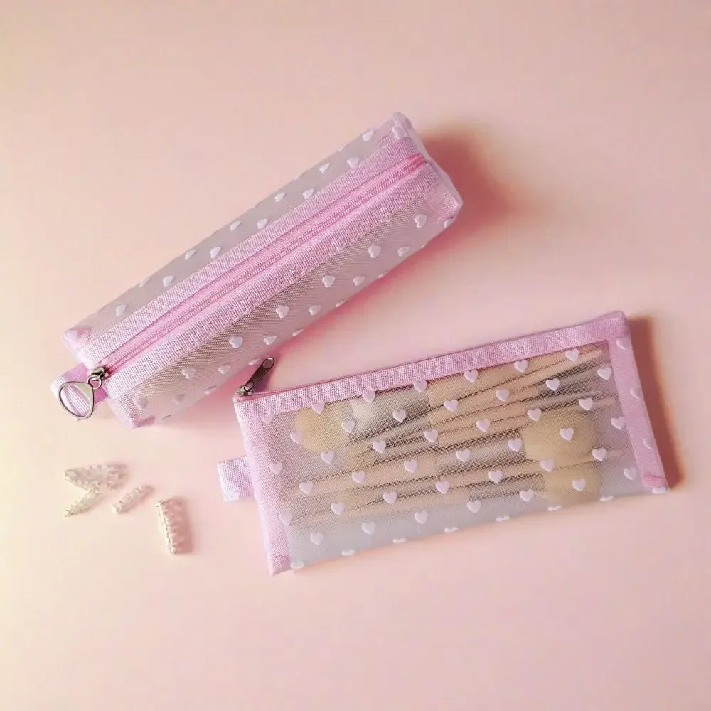 nouvelle trousse de maquillage transparente en dentelle à bordures florales, pochette de rangement douce en maille pour voyage