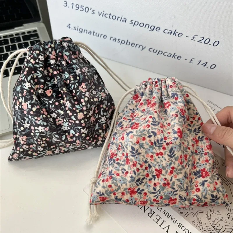 petit porte-monnaie cosmétique en velours côtelé pour femme, sac de rangement à cordon de proximité, fourre-tout à bijoux, sacs d'emballage en poudre, rouge à lèvres mignon