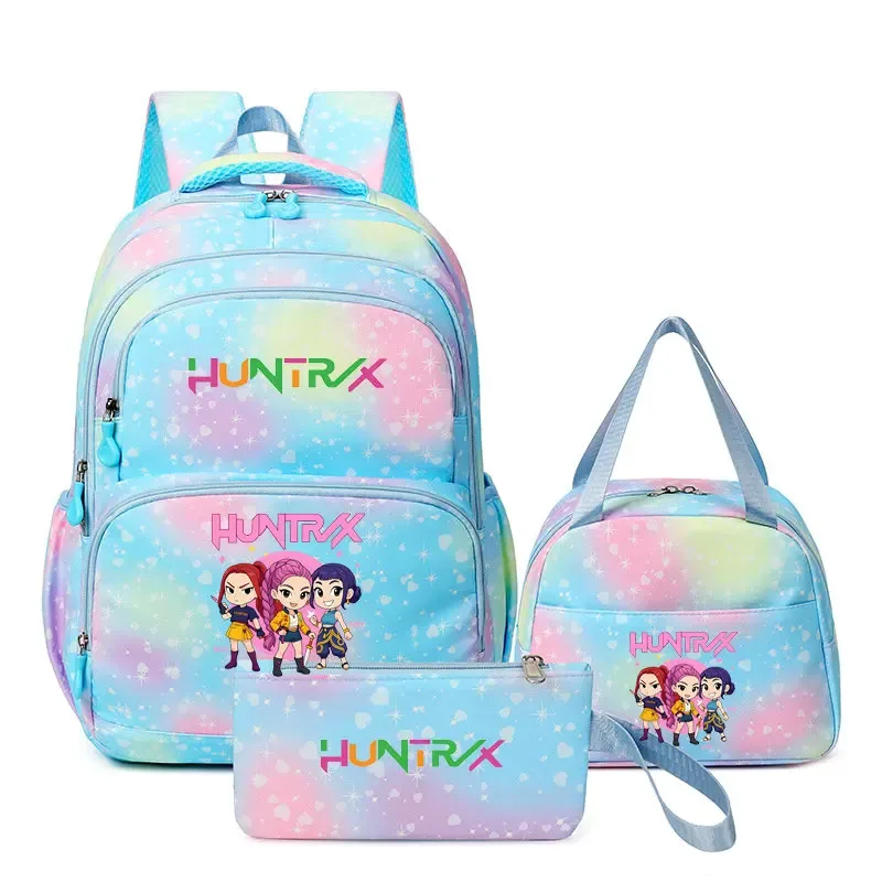 lot de 3 sacs à dos kpop demon hunters, cartable de dessin animé pour adolescents, sac d'étudiant, sacoche pour ordinateur portable et livres, sac de voyage, mochilas