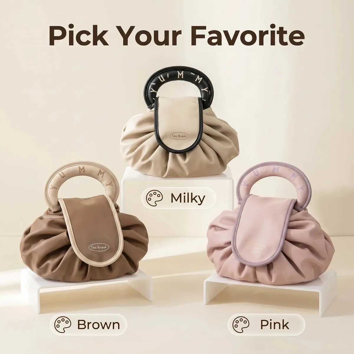 sac de maquillage portable pour usage quotidien, sacs de toilette de voyage grande capacité pour femmes, pochette de rangement cosmétique à cordon pour dames