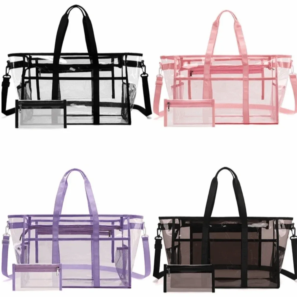 sac bandoulière transparent grande capacité, sac de toilette imperméable en pvc, sac de plage et de natation léger et surdimensionné