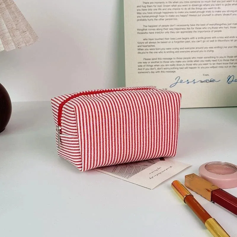 sacs cosmétiques rayés tendance pour femmes, sacs de rangement pour maquillage, sacs de voyage avec fermeture éclair pour femmes