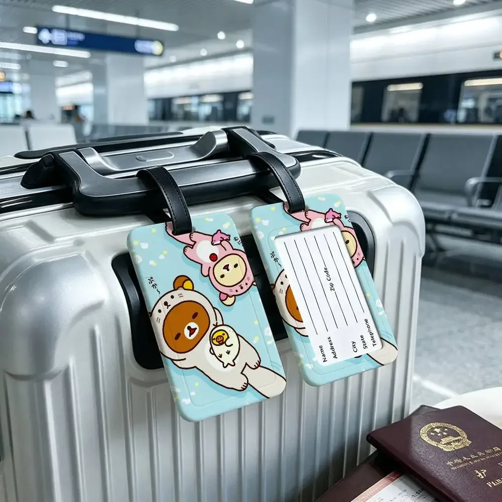 étiquette de bagage légère anti-perte en pvc kwaii cute p-rilakkumas bear avec pochette amovible pour carte d'information, accessoire de voyage pour sac à dos
