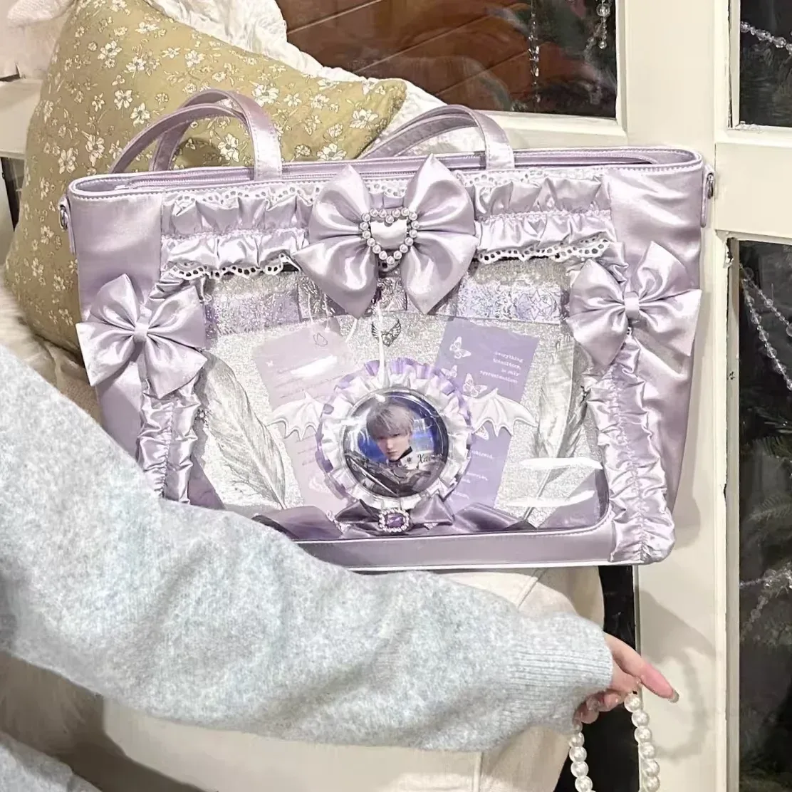 y2k mignon japonais ins ita sac lolita fille fourre-tout transparent sac à bandoulière grande capacité sac à bandoulière décontracté bricolage affichage sacs à main