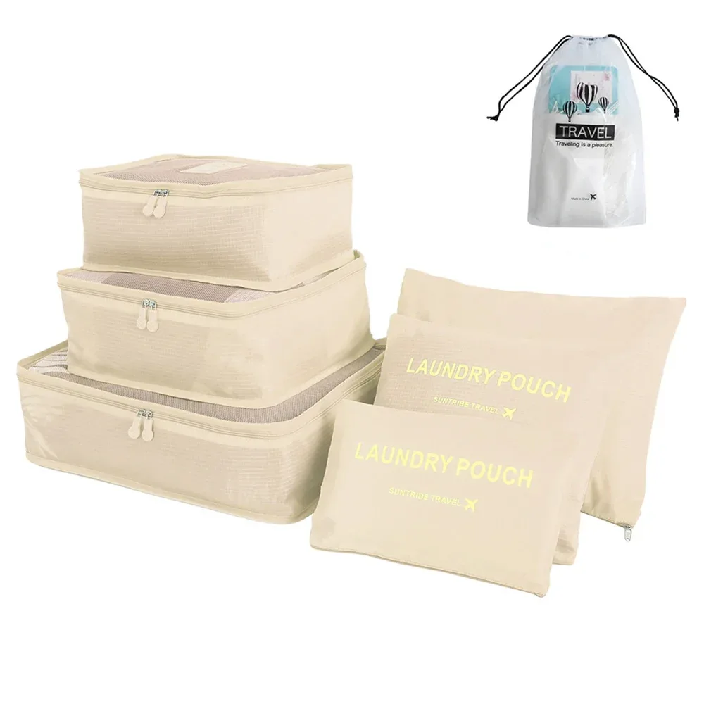 organisateur voyage beige clair motifs palmiers vagues grande capacité sac rangement nylon résistant eau polyvalent femmes