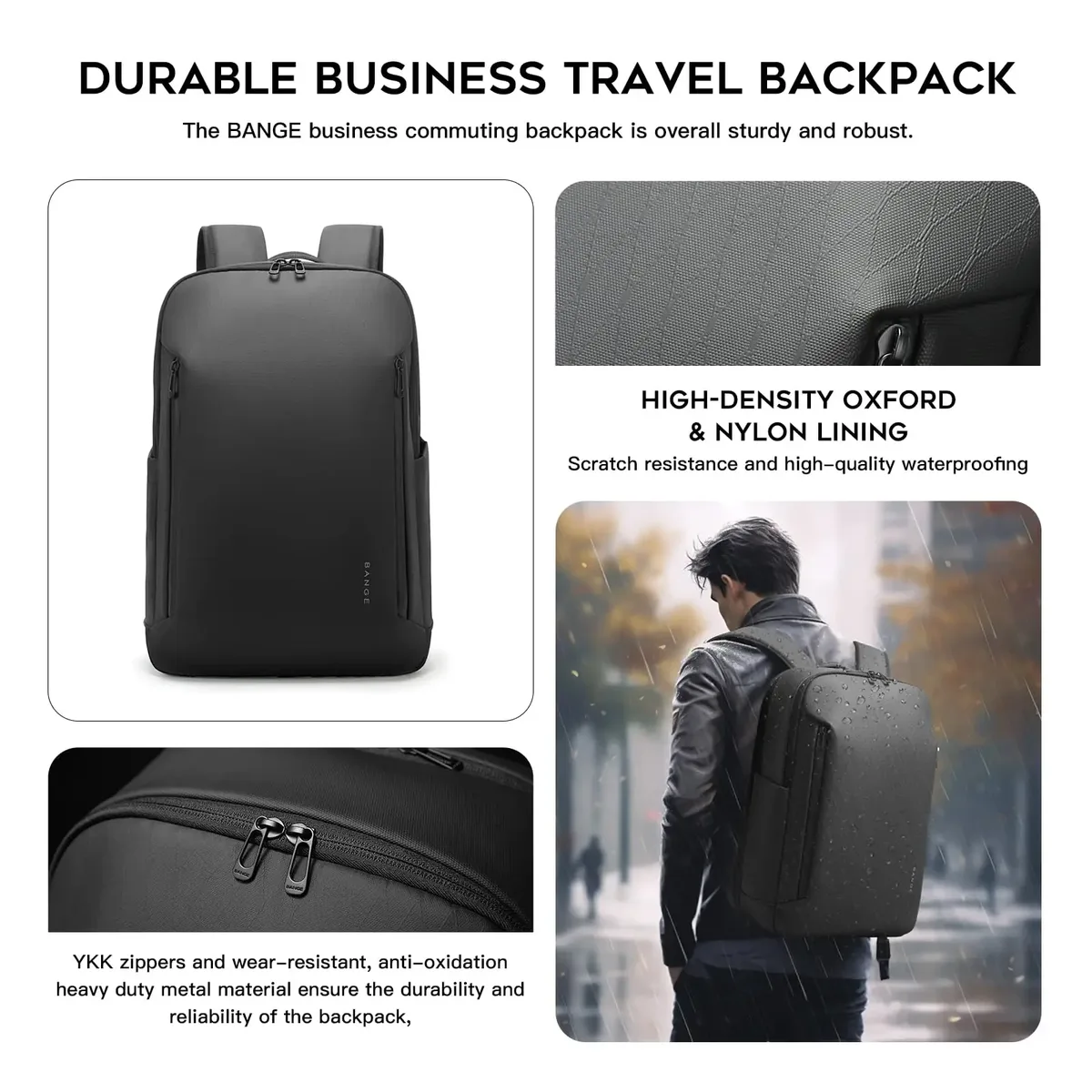 sac dos tpu noir polyester compartiment ordinateur portable poignée doublée bandes fixation sac voyage travaille école