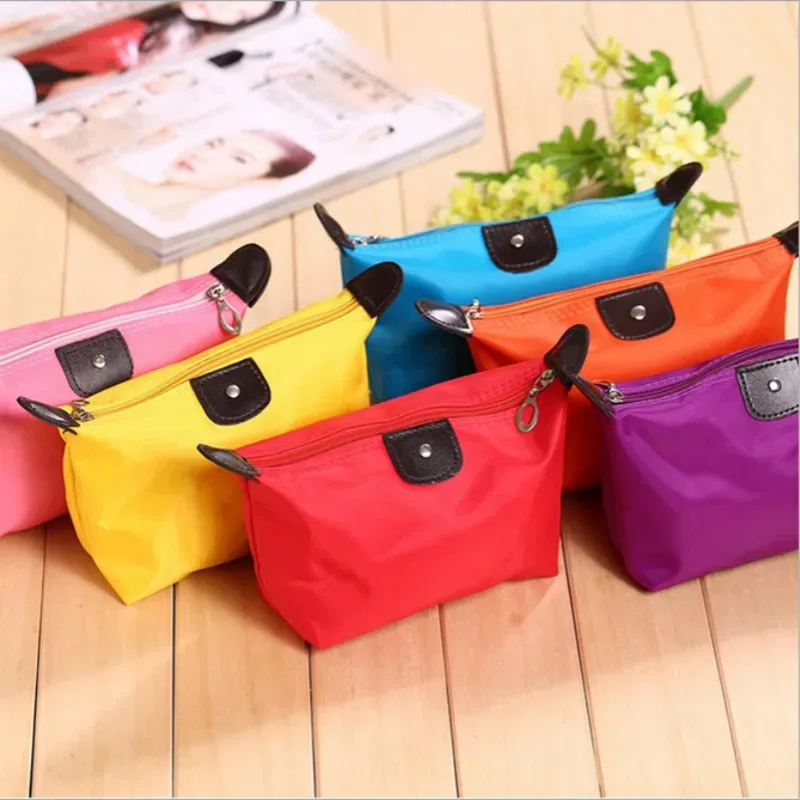 trousse polyester vive couleur fermeture éclair transport voyage cosmétiques maquillage toilette pochette pleine forme boîte