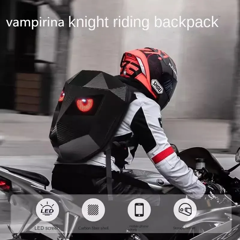 led moto rider sac à dos yeux lueur modèle fibre de carbone texture casque locomotive sac à dos sac d'école moto sac à dos pour ordinateur portable