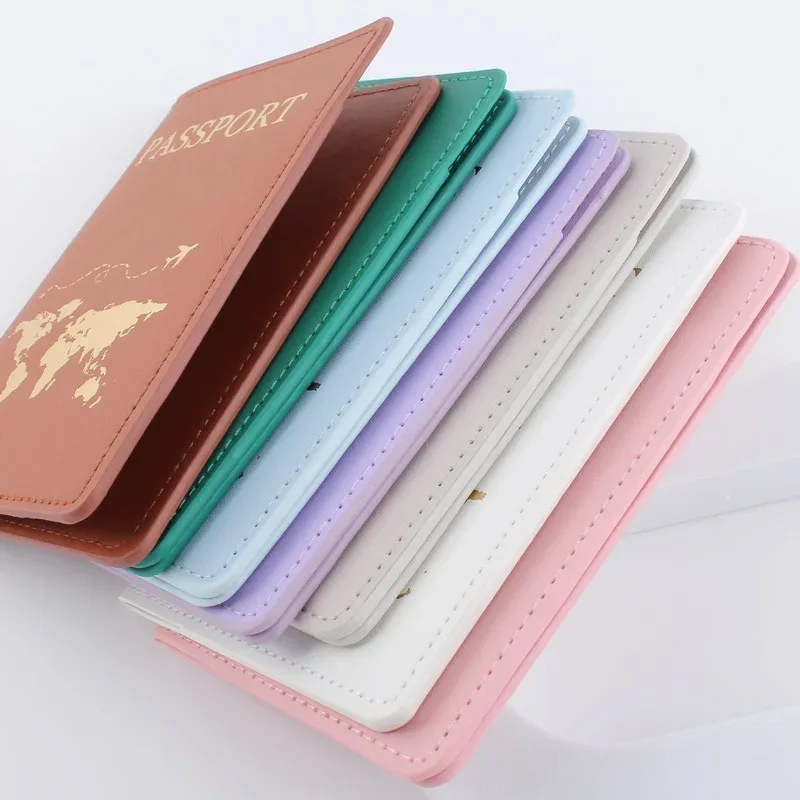 couverture de passeport en cuir pu, simple, à la mode, carte du monde, mince, porte-passeport de voyage, portefeuille cadeau, étui pour cartes, unisexe