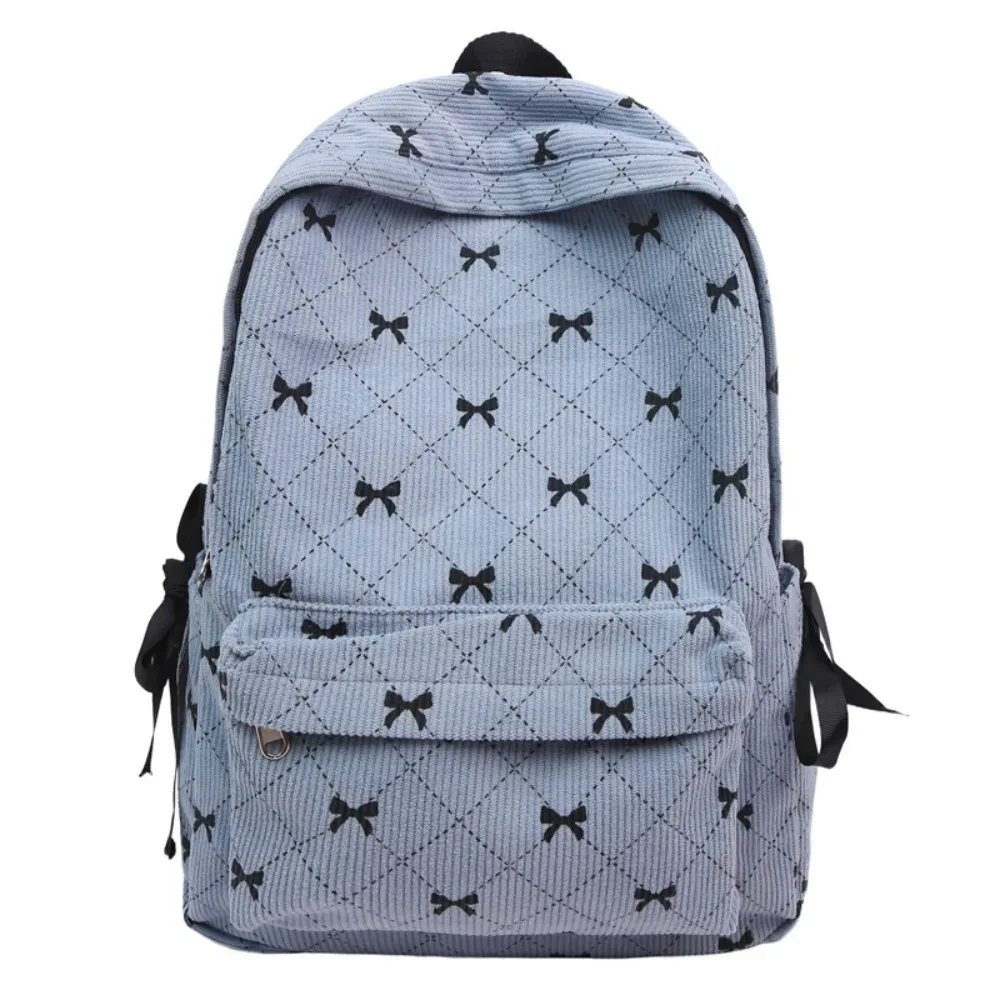 sac à dos en velours côtelé style coréen tendance, grande capacité, imprimé nœud, avec bretelles réglables, pour collégiens