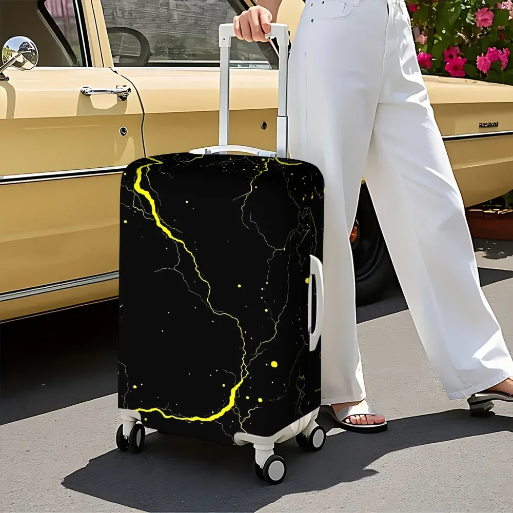 housse valise polyester motif foudre jaune fond noir roulettes poignée protection voyage grande taille