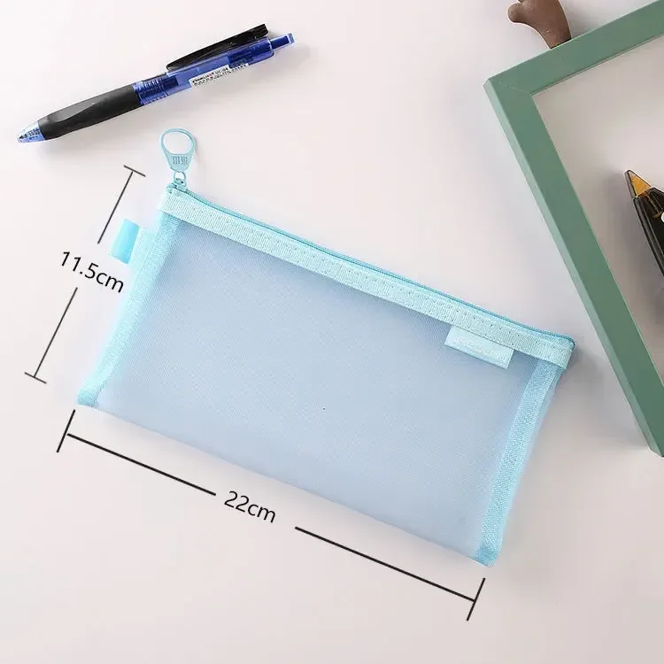 organisateur de maquillage pour pinceaux, rouge à lèvres, maille transparente, sacs à cosmétiques en nylon, couleur unie, papeterie pour étudiants, trousse à crayons, pochette pour cartes, 1 pièces
