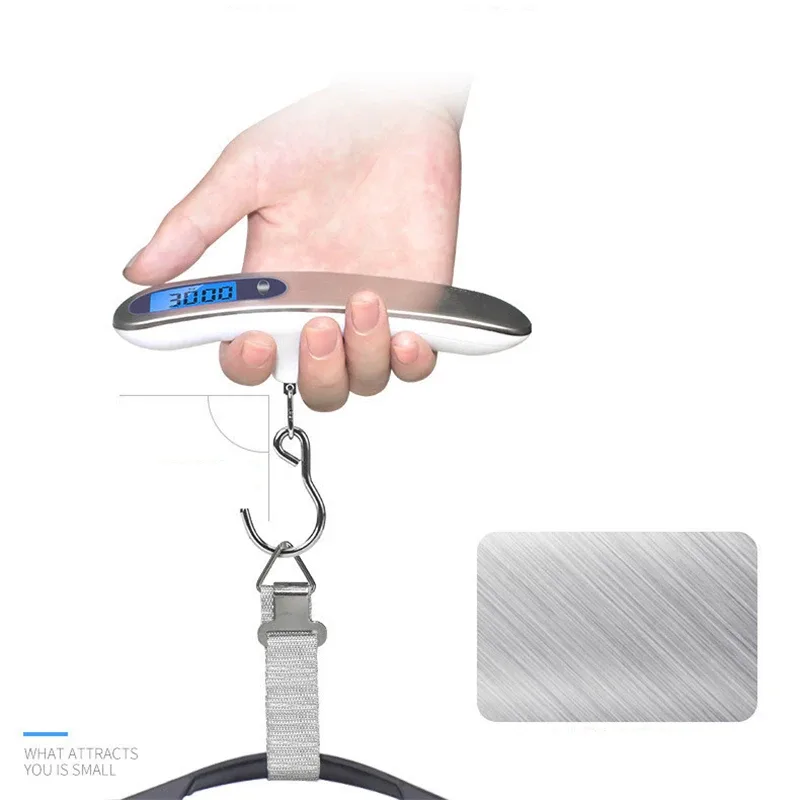 Balance Portable Écran Lcd Retroéclairage Bleu Crochet Suspendu Poids Maximum Cinquante Kilogrammes Précision Cent Grammes Travail Voyage Affichage Température Celsius Fahrenheit