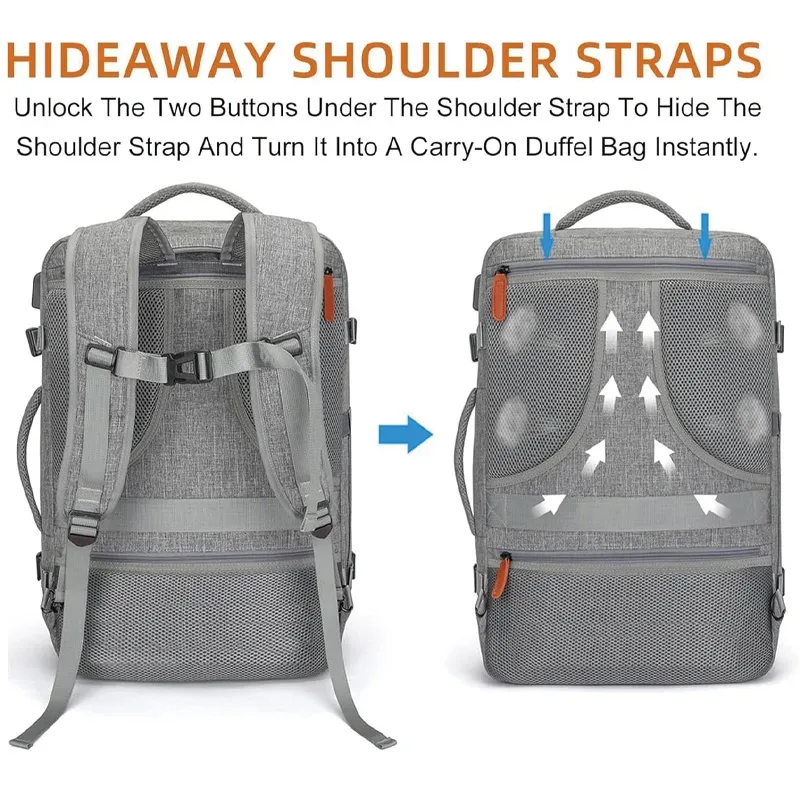 grand sac à dos de voyage extensible pour femmes et hommes, sac à dos pour ordinateur portable de 40 l avec 3 cubes de rangement et sac à chaussures, résistant à l'eau
